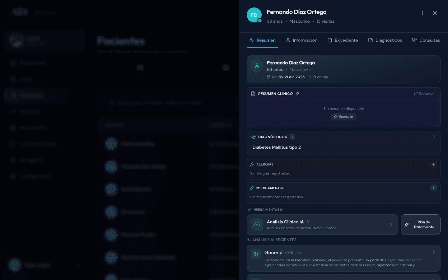Análisis clínico con IA mostrando diagnósticos diferenciales