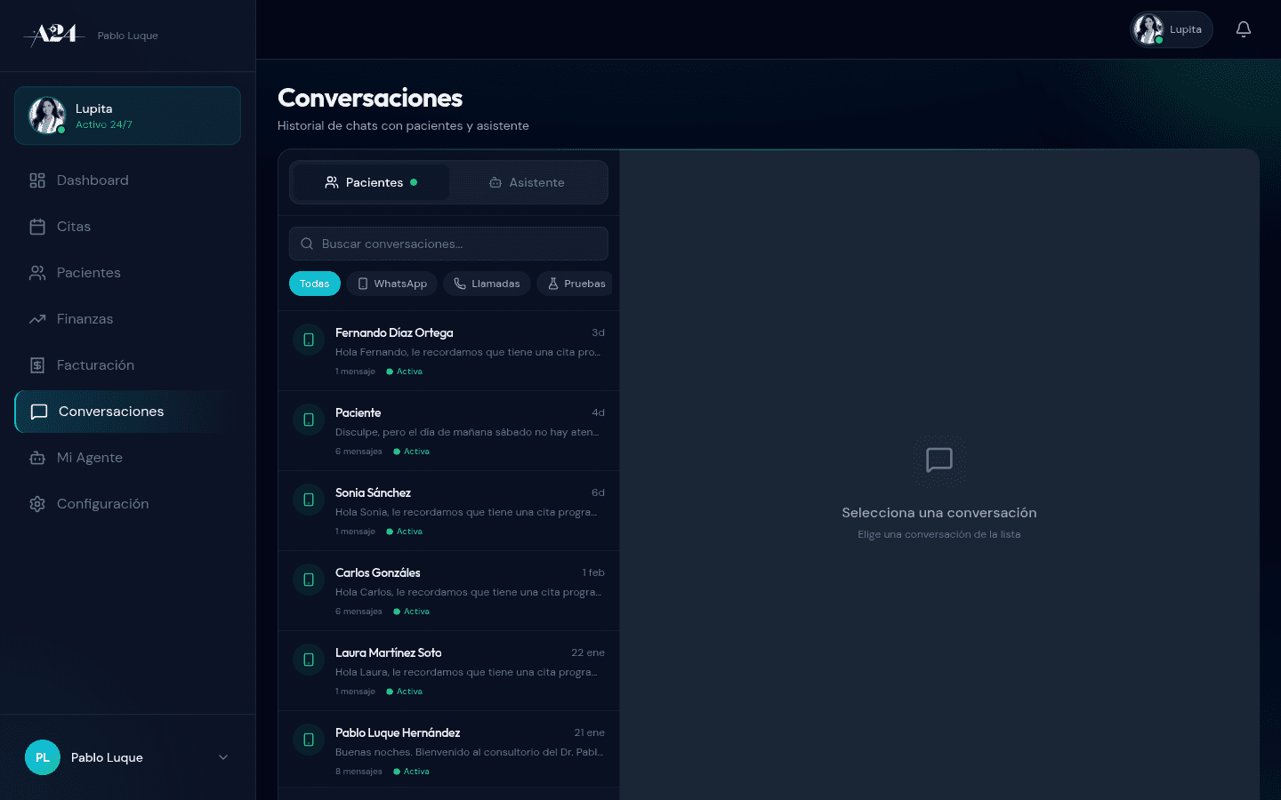 Lista de conversaciones en Doktor