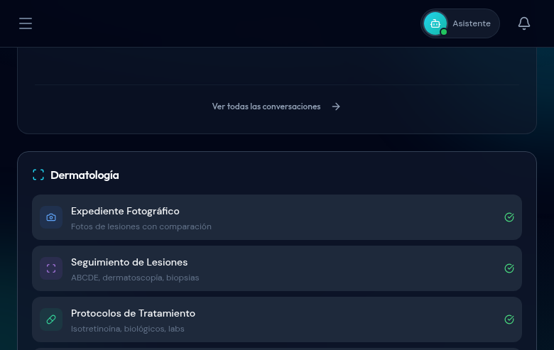 Widget de Dermatología en el dashboard