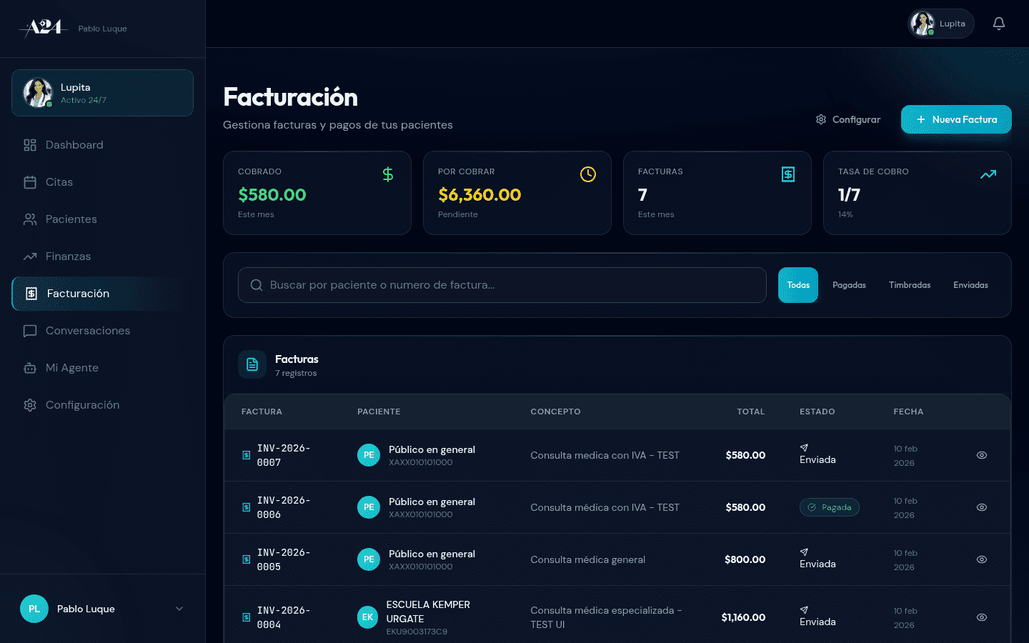 Lista de facturas en Doktor