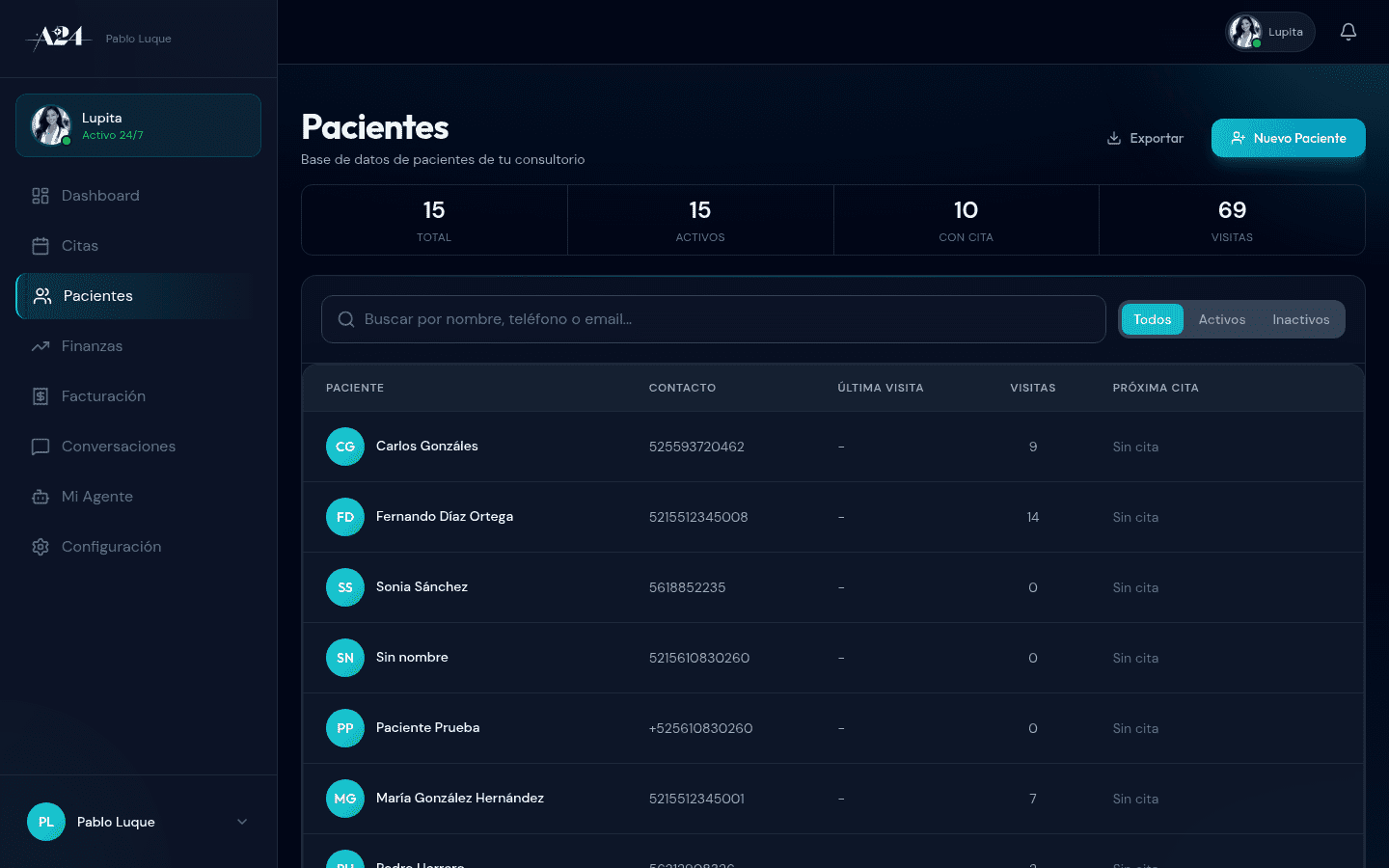 Lista de pacientes en Doktor