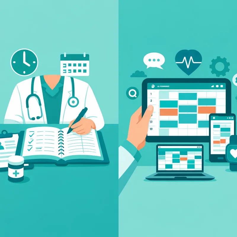 Comparación entre agenda médica de papel y calendario digital con IA