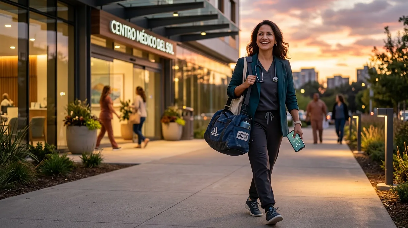 Doctora con balance de vida saludable gracias a tecnología en su consultorio