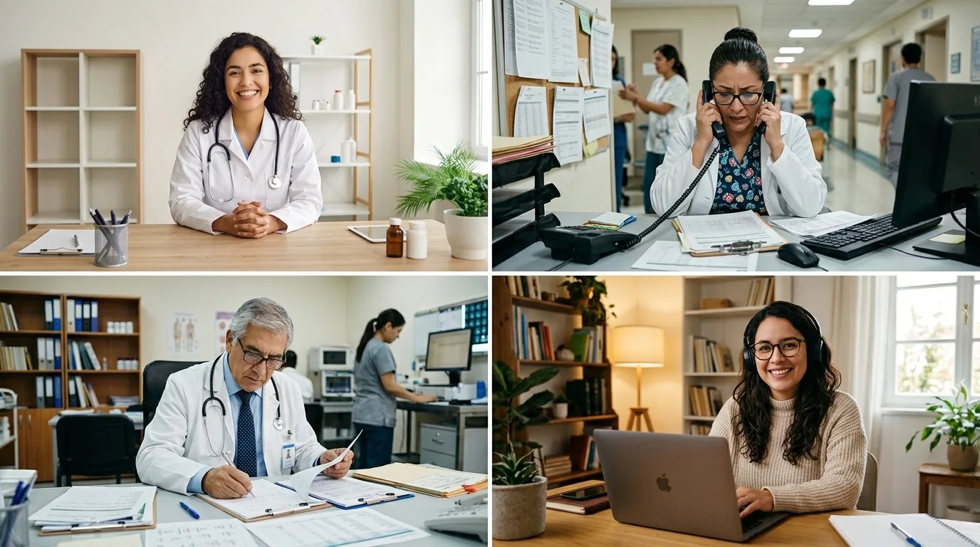 Diferentes escenarios de médicos eligiendo software para su consultorio