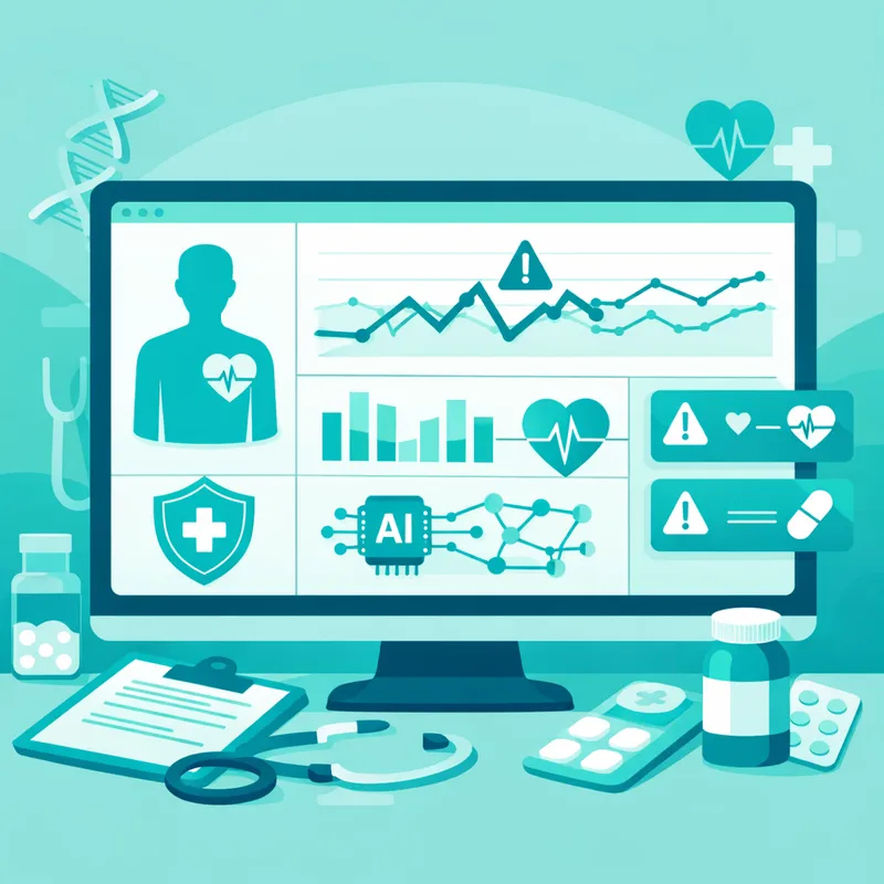 Dashboard de análisis predictivo con inteligencia artificial mostrando patrones de riesgo y alertas