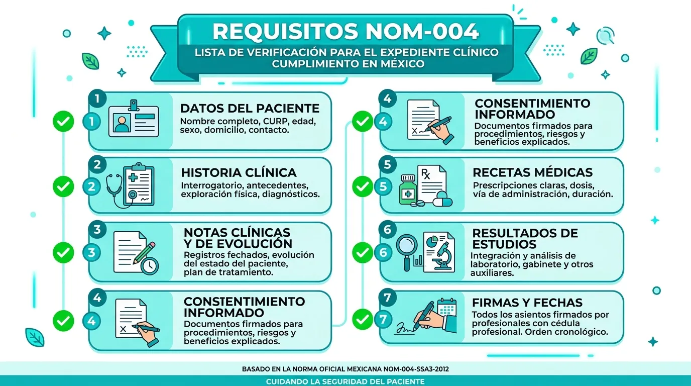 Checklist de requisitos de la NOM-004 para expediente clínico en consultorio médico privado