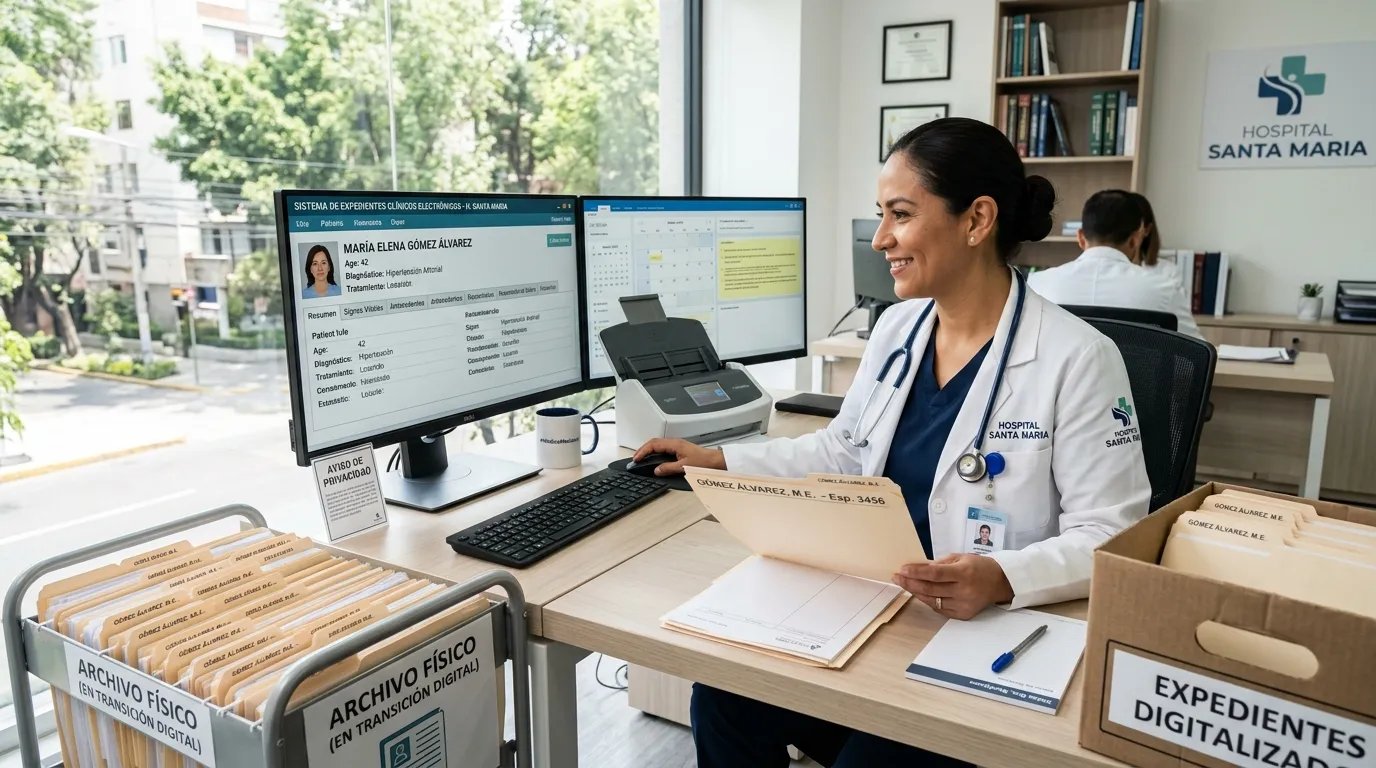 Transición de expediente clínico en papel a formato digital en consultorio médico