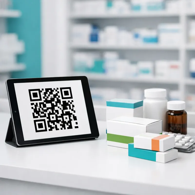 Farmacia dispensando medicamentos con verificación de receta electrónica mediante código QR