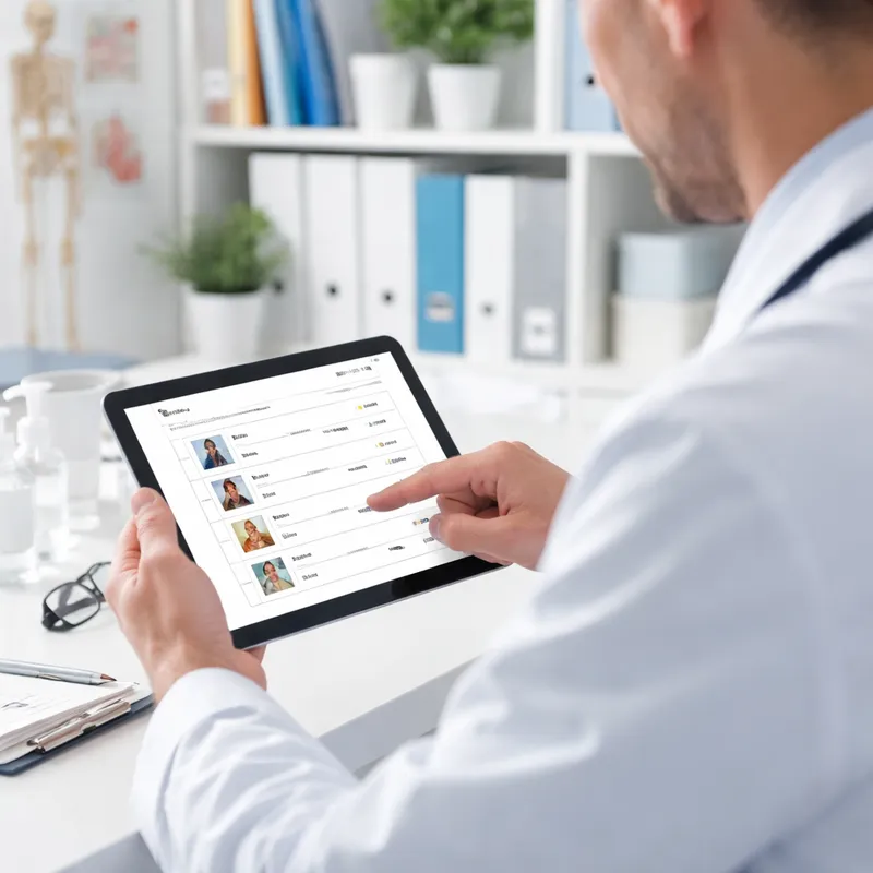 Médico consultando herramienta de apoyo diagnóstico con inteligencia artificial