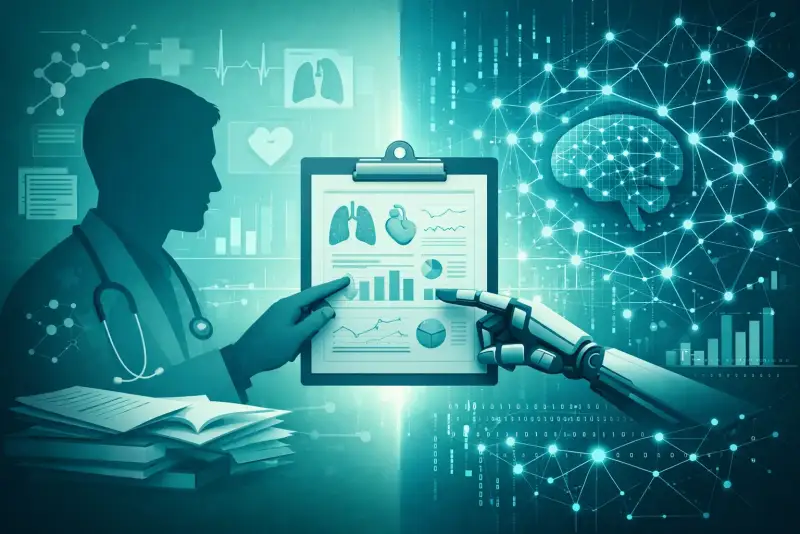 Concepto de segunda opinión médica con inteligencia artificial apoyando el diagnóstico clínico