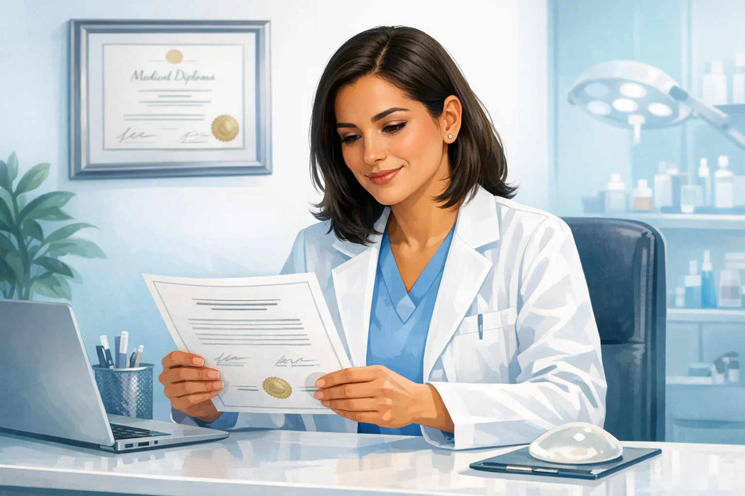 Cirujano plástico certificado en consulta con paciente antes de un procedimiento