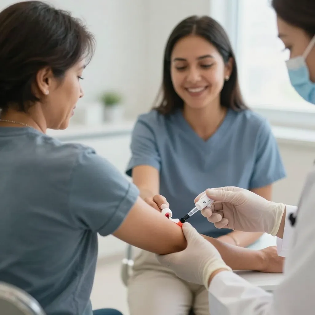 Paciente recibiendo extracción de sangre para análisis en clínica moderna