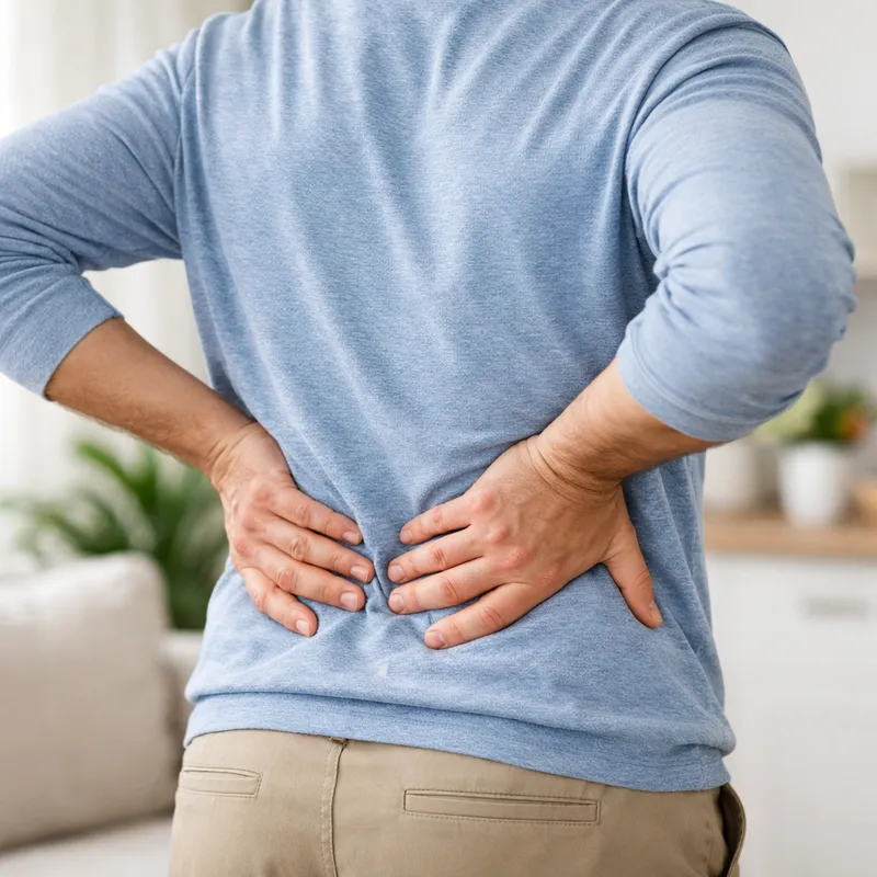 Persona sosteniendo su costado por dolor lumbar