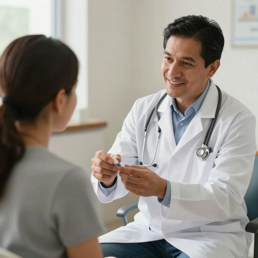 Médico explicando detección de cáncer de colon a paciente