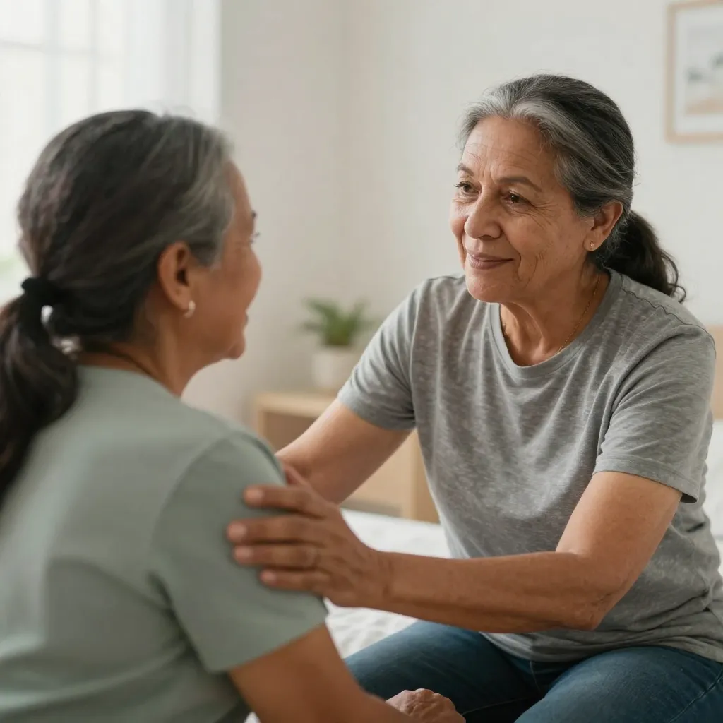 Familiar acompañando a paciente durante consulta oncológica