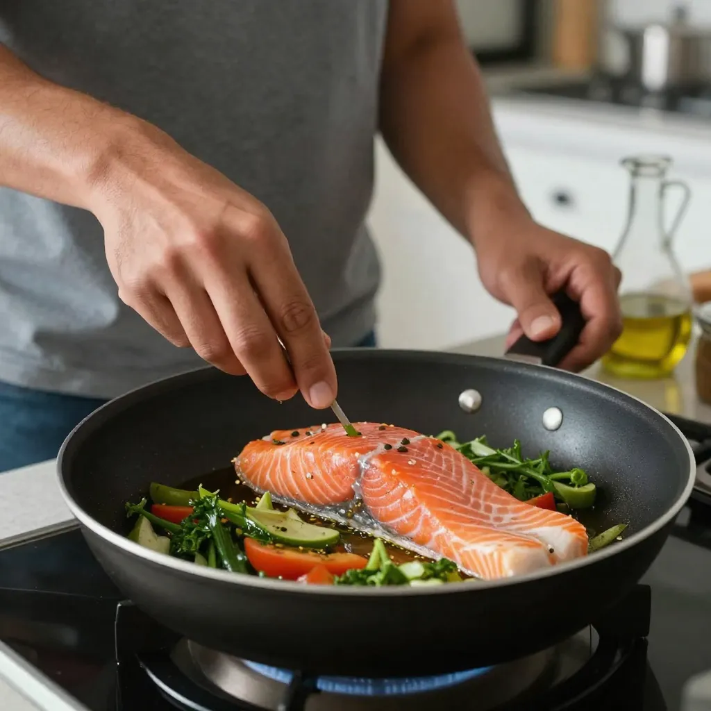 Persona preparando comida saludable para el corazón