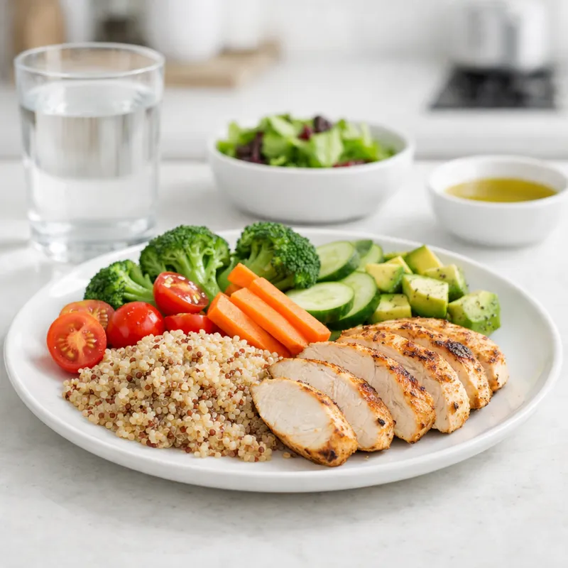 Plato de comida saludable para control de diabetes