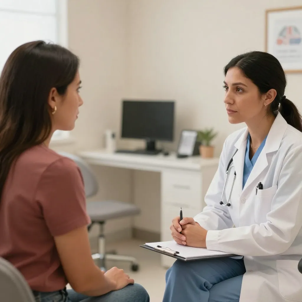 Mujer latina consultando con ginecóloga sobre síntomas de endometriosis
