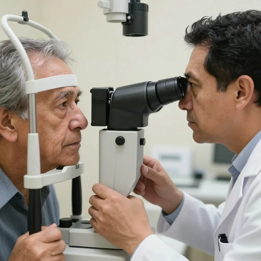 Examen oftalmológico para detectar glaucoma con equipo especializado