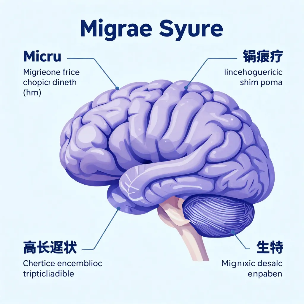 Ilustración médica sobre tipos de migraña y síntomas neurológicos