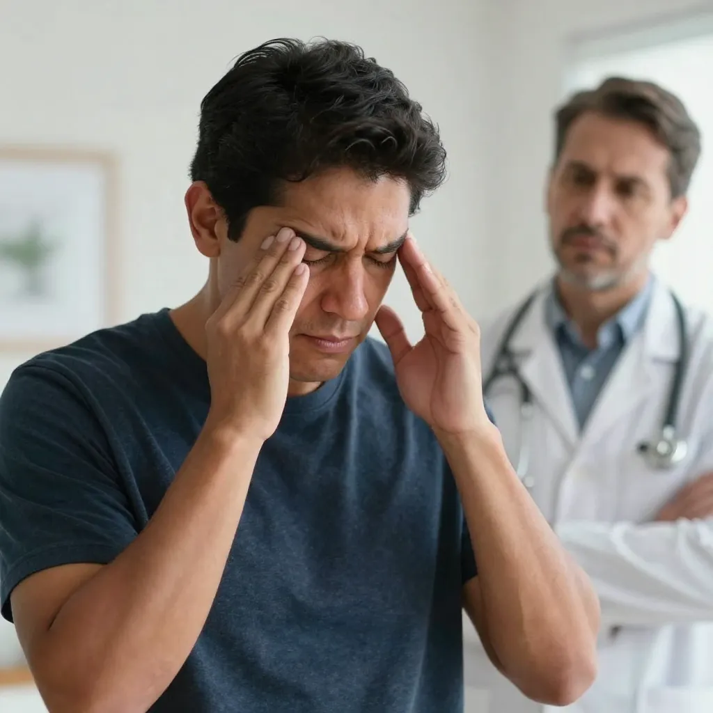 Latin American person experiencing dizziness while standing up