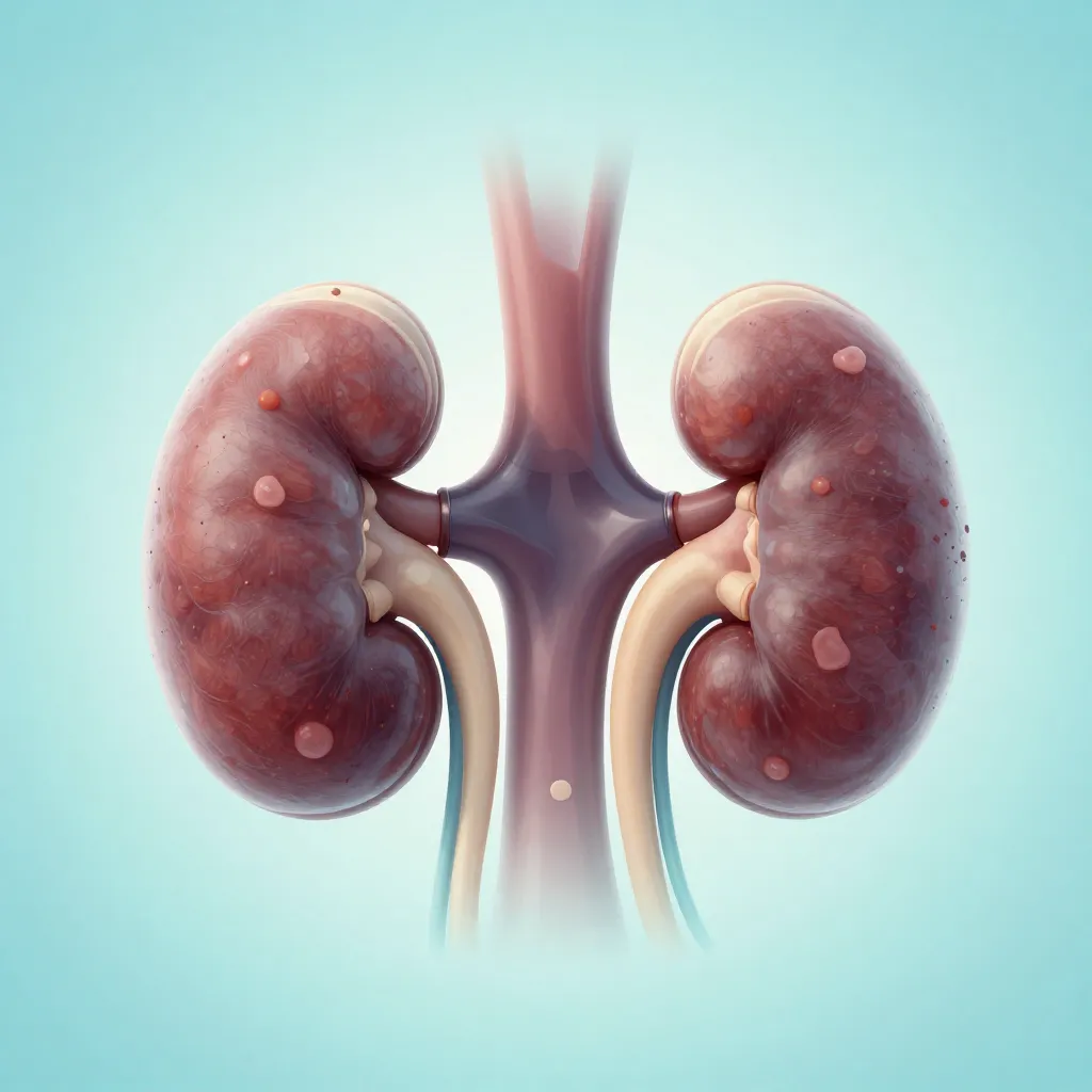 Ilustración médica de riñones filtrando proteínas