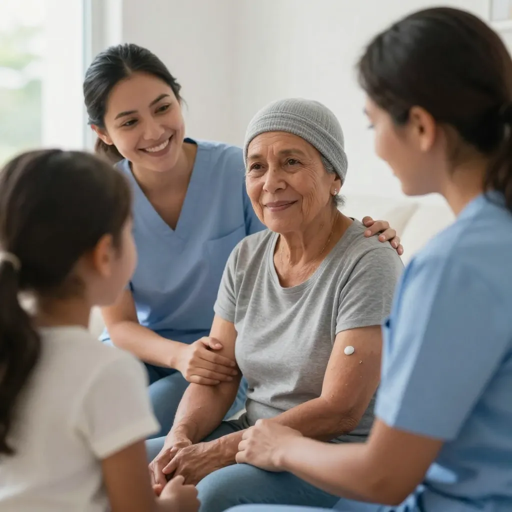 Latin American cancer patient with family support during treatment