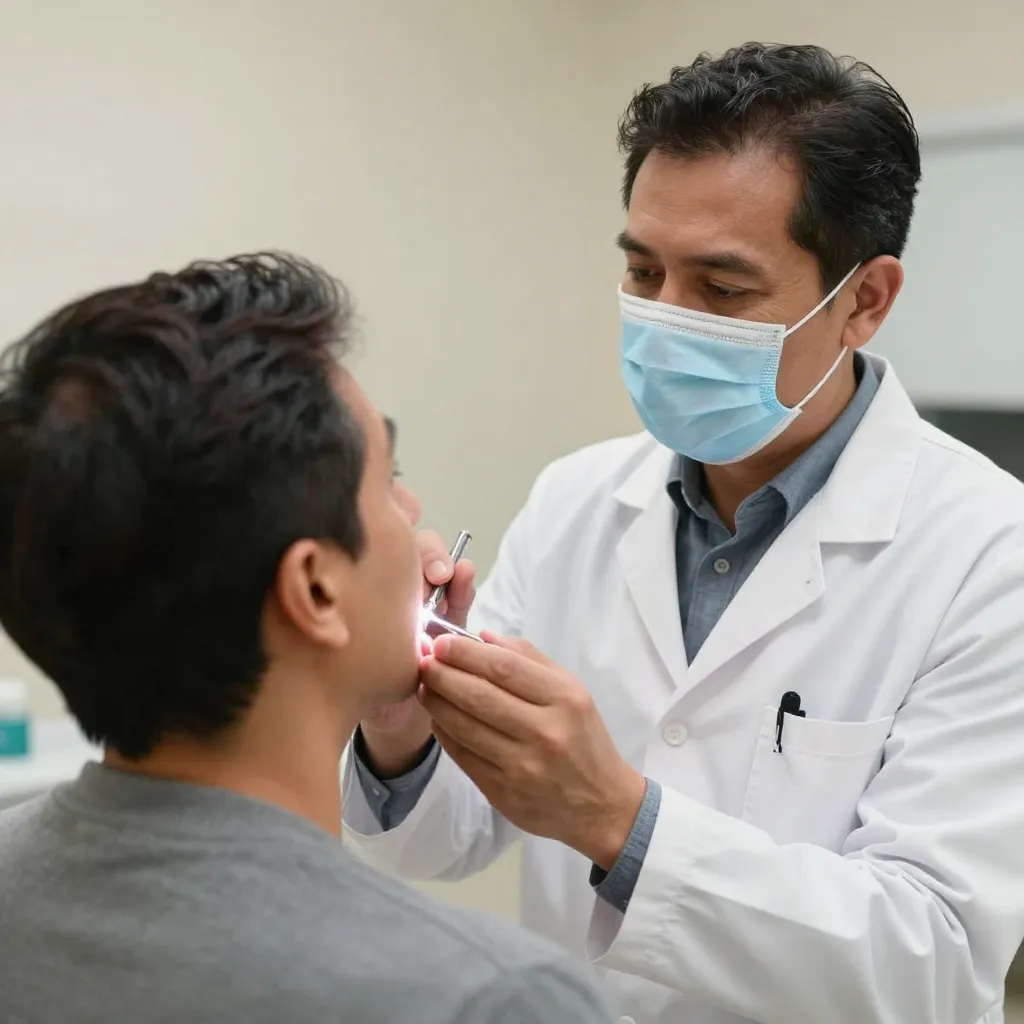 Otorrinolaringólogo examinando paciente con problemas de ronquidos
