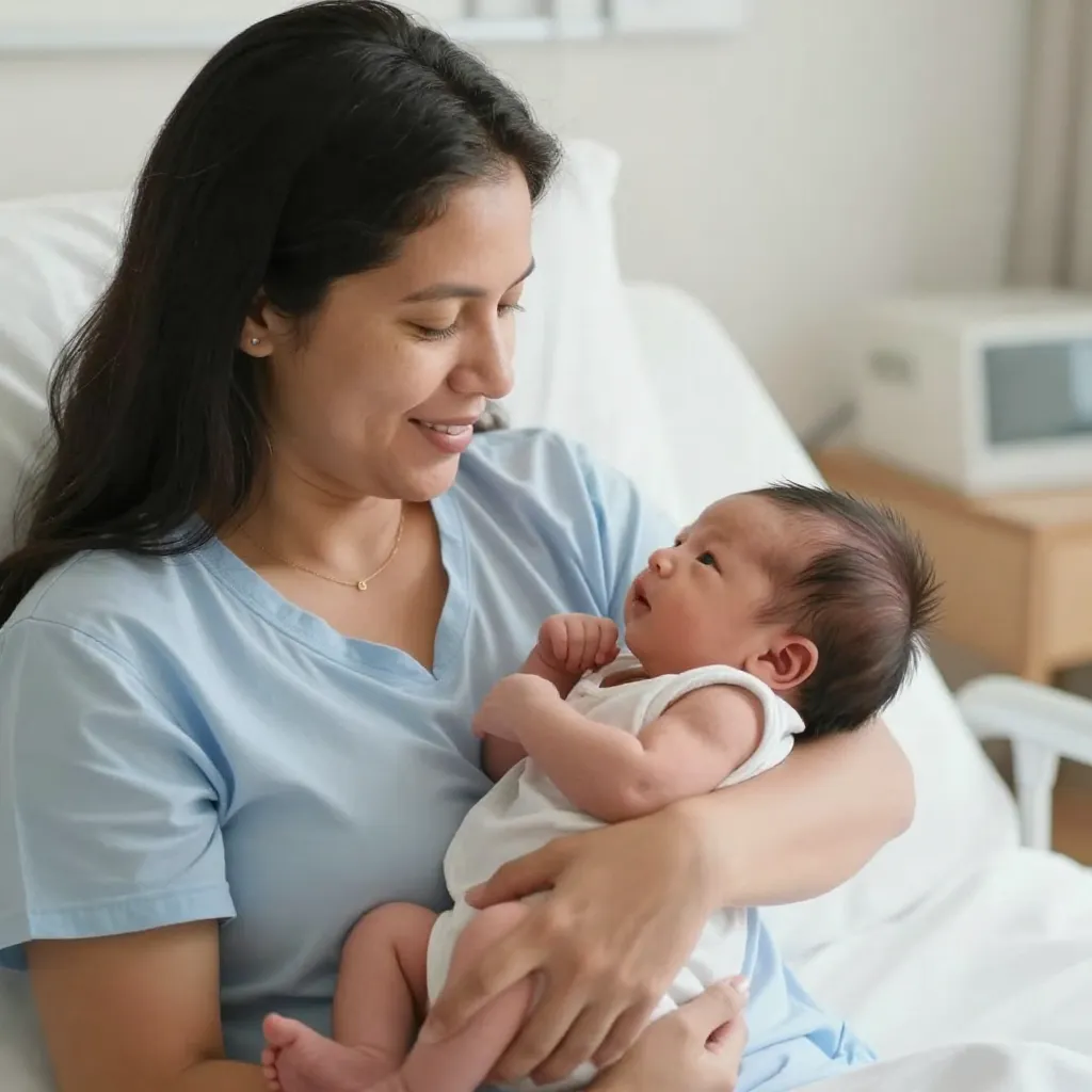 Padre sosteniendo a su recién nacido con cariño, atento a señales de bienestar en las primeras semanas de vida