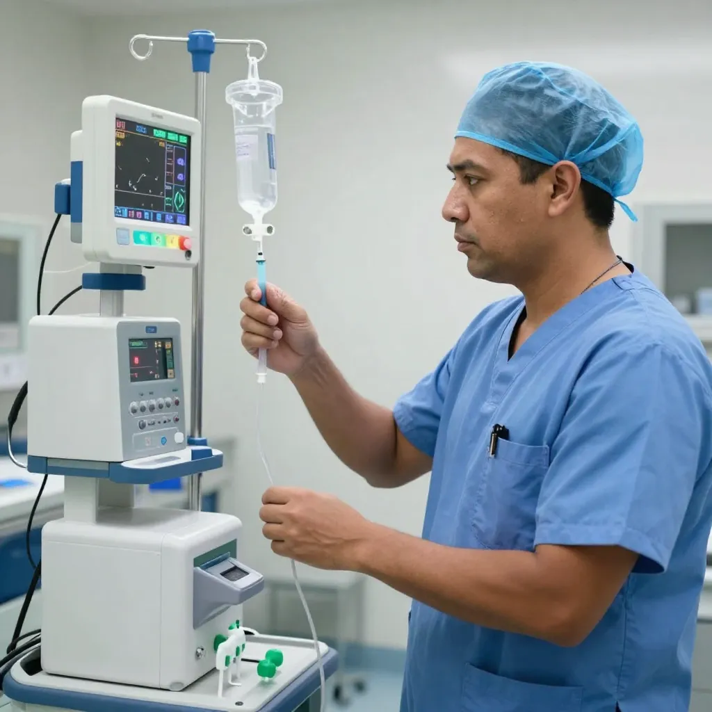 Paciente en consulta preanestésica con médico anestesiólogo revisando su expediente clínico