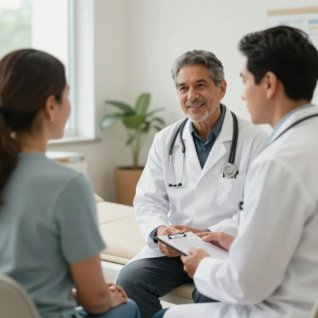 Paciente en consulta con nefrólogo para evaluar trasplante renal