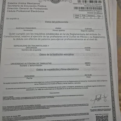 Foto de Dr. Gustavo Francisco Pérez Cuevas, Ortopedia y Traumatología en Monterrey